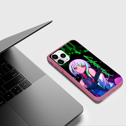 Чехол iPhone 11 Pro матовый Люси из киберпанка - в неоне / 3D-Малиновый – фото 3