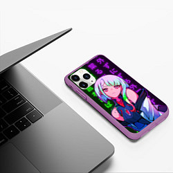 Чехол iPhone 11 Pro матовый Неоновые иероглифы : Люси из киберпанка, цвет: 3D-фиолетовый — фото 2