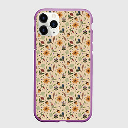 Чехол iPhone 11 Pro матовый Растения на бежевом фоне, цвет: 3D-фиолетовый