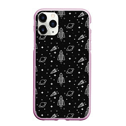 Чехол iPhone 11 Pro матовый Космос паттерн, цвет: 3D-розовый