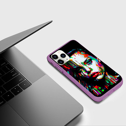 Чехол iPhone 11 Pro матовый Анджелина Джоли - поп-арт / 3D-Фиолетовый – фото 3