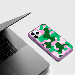 Чехол iPhone 11 Pro матовый Абстрактные зелёно-розовые пятна, цвет: 3D-фиолетовый — фото 2
