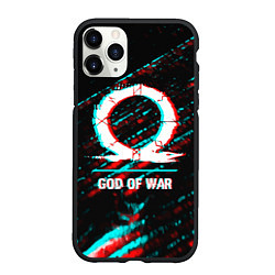 Чехол iPhone 11 Pro матовый God of War в стиле glitch и баги графики на темном, цвет: 3D-черный