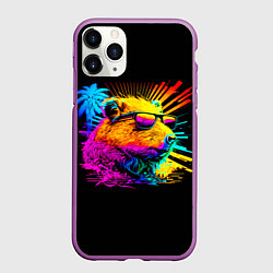 Чехол iPhone 11 Pro матовый Капибара в тёмных очках - поп арт, цвет: 3D-фиолетовый