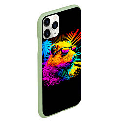 Чехол iPhone 11 Pro матовый Капибара в тёмных очках - поп арт, цвет: 3D-салатовый — фото 2