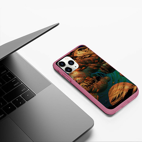 Чехол iPhone 11 Pro матовый Абстрактные планеты / 3D-Малиновый – фото 3