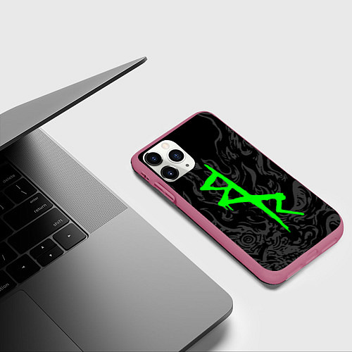 Чехол iPhone 11 Pro матовый Логотип Cyberpunk: Edgerunners - Дэвид / 3D-Малиновый – фото 3