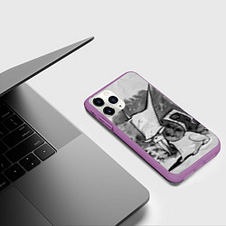 Чехол iPhone 11 Pro матовый Кот зловред - червяк джим, цвет: 3D-фиолетовый — фото 2