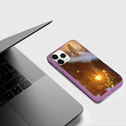 Чехол iPhone 11 Pro матовый Cельский коттедж, засыпанный снегом, цвет: 3D-фиолетовый — фото 2