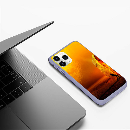 Чехол iPhone 11 Pro матовый Оранжевый космос и луна / 3D-Светло-сиреневый – фото 3
