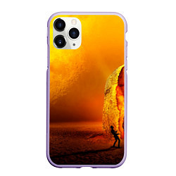Чехол iPhone 11 Pro матовый Оранжевый космос и луна, цвет: 3D-светло-сиреневый