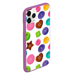 Чехол iPhone 11 Pro матовый Разноцветные пуговицы - паттерн, цвет: 3D-фиолетовый — фото 2