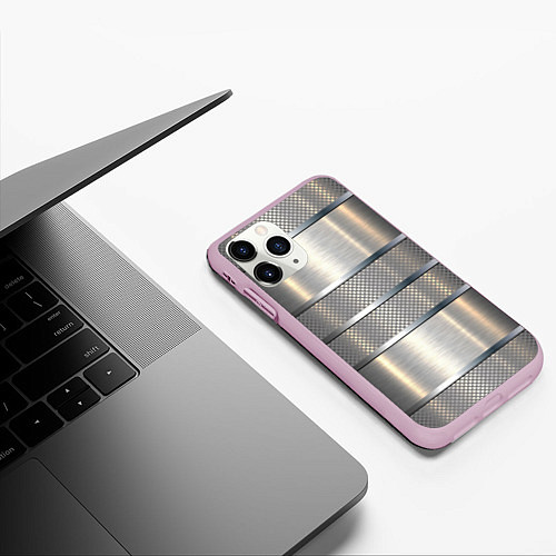 Чехол iPhone 11 Pro матовый Металлические полосы - текстура алюминия / 3D-Розовый – фото 3