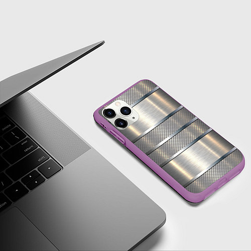 Чехол iPhone 11 Pro матовый Металлические полосы - текстура алюминия / 3D-Фиолетовый – фото 3