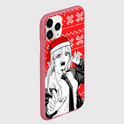 Чехол iPhone 11 Pro матовый Новогодняя Пауэр: Человек-бензопила, цвет: 3D-малиновый — фото 2