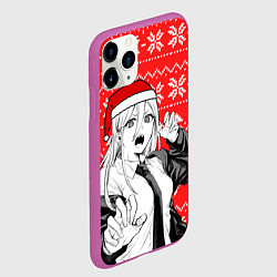Чехол iPhone 11 Pro матовый Новогодняя Пауэр: Человек-бензопила, цвет: 3D-фиолетовый — фото 2