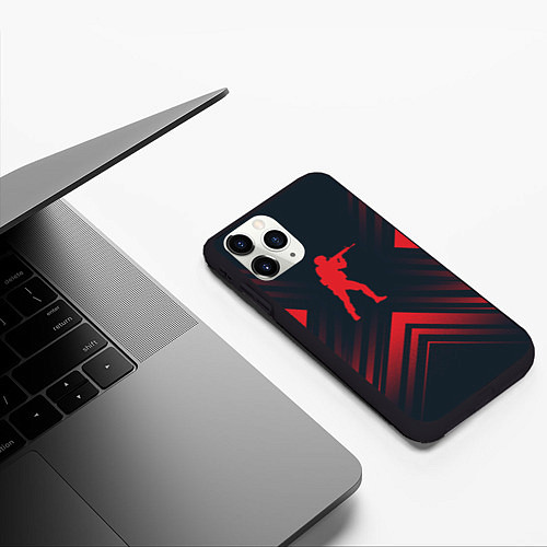 Чехол iPhone 11 Pro матовый Красный символ Counter Strike на темном фоне со ст / 3D-Черный – фото 3