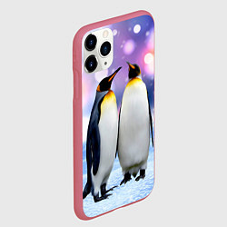 Чехол iPhone 11 Pro матовый Пингвины на снегу, цвет: 3D-малиновый — фото 2