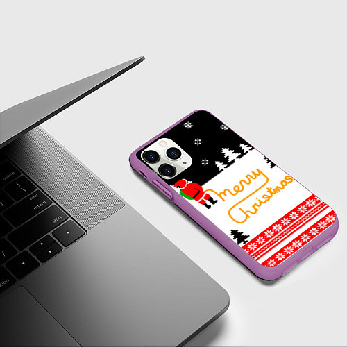 Чехол iPhone 11 Pro матовый Merry christmas - Санта Клаус / 3D-Фиолетовый – фото 3