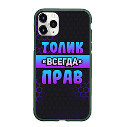 Чехол iPhone 11 Pro матовый Толик всегда прав - неоновые соты, цвет: 3D-темно-зеленый