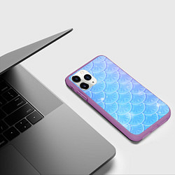 Чехол iPhone 11 Pro матовый Голубая чешуя русалки - паттерн, цвет: 3D-фиолетовый — фото 2
