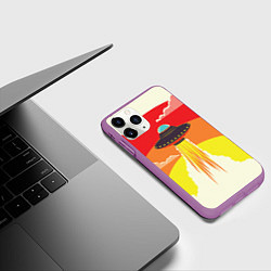Чехол iPhone 11 Pro матовый Ретро футуризм летающий корабль НЛО, цвет: 3D-фиолетовый — фото 2