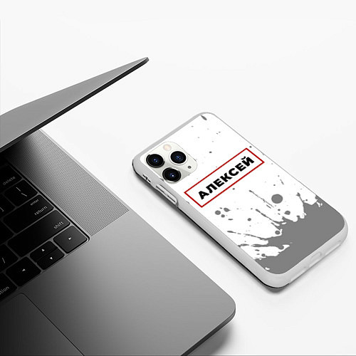 Чехол iPhone 11 Pro матовый Алексей - в красной рамке на светлом / 3D-Белый – фото 3