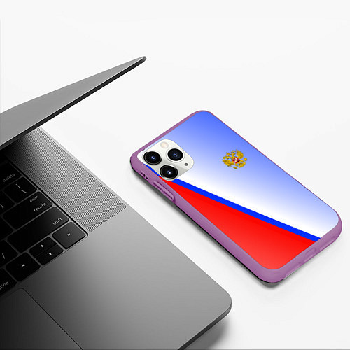 Чехол iPhone 11 Pro матовый Россия полосы с гербом / 3D-Фиолетовый – фото 3