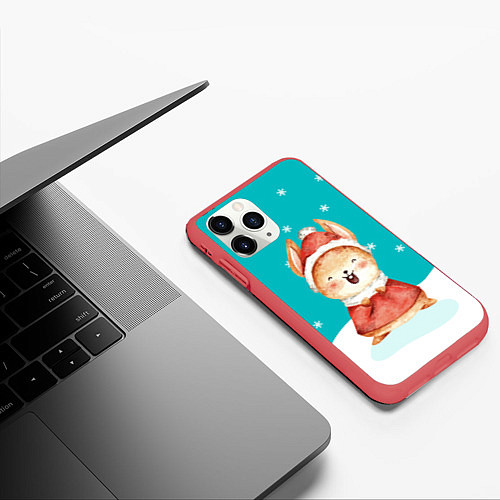 Чехол iPhone 11 Pro матовый Зайка в новогоднем костюме / 3D-Красный – фото 3