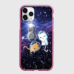 Чехол iPhone 11 Pro матовый Три котика в открытом космосе, цвет: 3D-малиновый