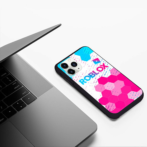 Чехол iPhone 11 Pro матовый Roblox neon gradient style: символ сверху / 3D-Черный – фото 3