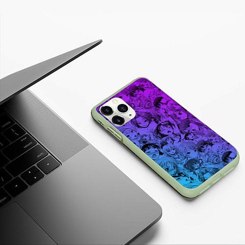 Чехол iPhone 11 Pro матовый Ахегао красивый неон / 3D-Салатовый – фото 3