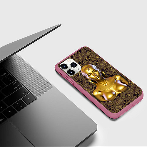 Чехол iPhone 11 Pro матовый Золотой бюст египетской принцессы / 3D-Малиновый – фото 3