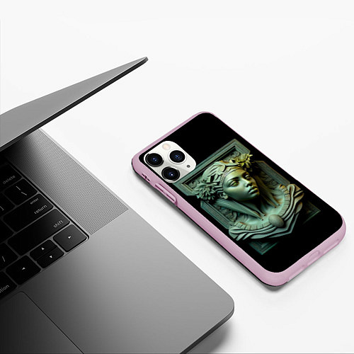 Чехол iPhone 11 Pro матовый Нейросеть - барельеф античной девушки / 3D-Розовый – фото 3