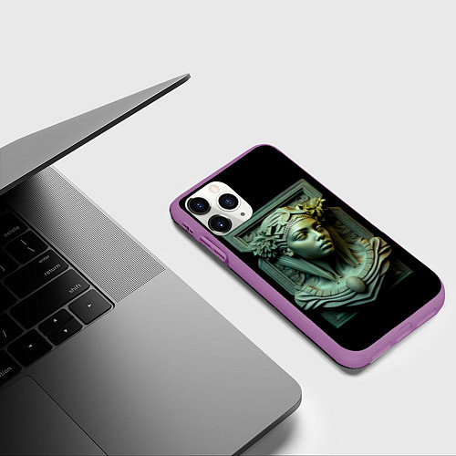Чехол iPhone 11 Pro матовый Нейросеть - барельеф античной девушки / 3D-Фиолетовый – фото 3
