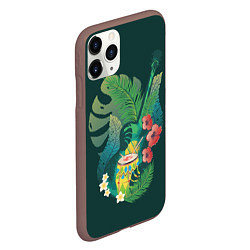 Чехол iPhone 11 Pro матовый Акустическая гитара с барабаном и тропическими лис, цвет: 3D-коричневый — фото 2