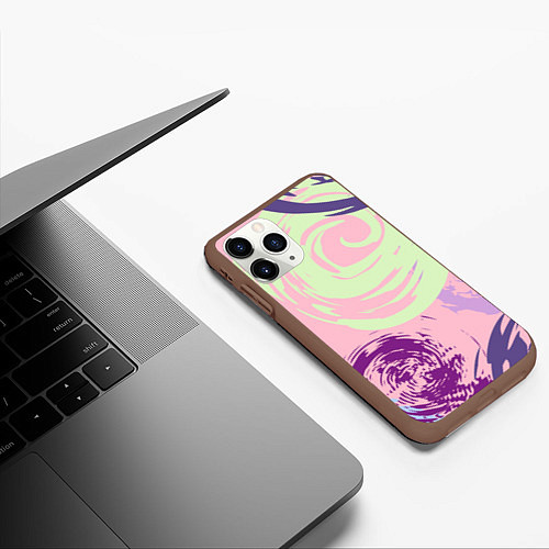 Чехол iPhone 11 Pro матовый Розовый фон и разноцветные круги / 3D-Коричневый – фото 3