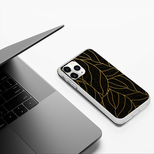 Чехол iPhone 11 Pro матовый Золотые листья градиент / 3D-Белый – фото 3