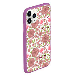 Чехол iPhone 11 Pro матовый Фламинго и лотосы, цвет: 3D-фиолетовый — фото 2