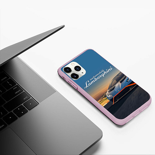 Чехол iPhone 11 Pro матовый Lamborghini Huracan STO - car racing / 3D-Розовый – фото 3