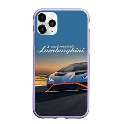 Чехол iPhone 11 Pro матовый Lamborghini Huracan STO - car racing, цвет: 3D-светло-сиреневый