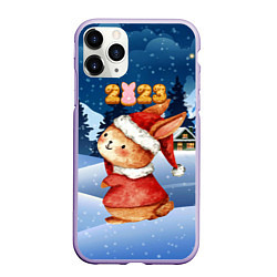 Чехол iPhone 11 Pro матовый Новогодний праздничный зайчик, цвет: 3D-светло-сиреневый
