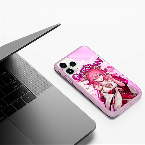 Чехол iPhone 11 Pro матовый Яэ Мико Геншин импакт / 3D-Розовый – фото 3