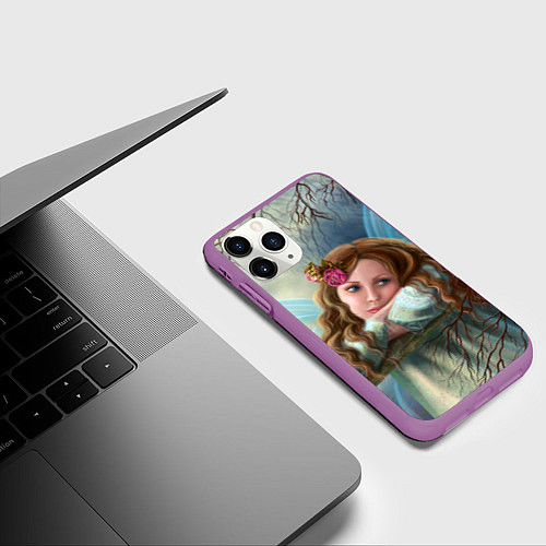 Чехол iPhone 11 Pro матовый Фэнтези фея бабочка / 3D-Фиолетовый – фото 3