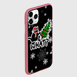 Чехол iPhone 11 Pro матовый What котик роняет ёлку, цвет: 3D-малиновый — фото 2
