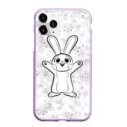 Чехол iPhone 11 Pro матовый Счастливый кролик и снежинки, цвет: 3D-сиреневый