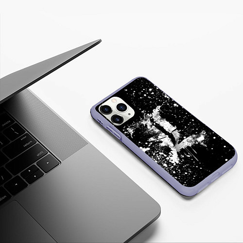 Чехол iPhone 11 Pro матовый Тетрадь смерти белые брызги / 3D-Светло-сиреневый – фото 3