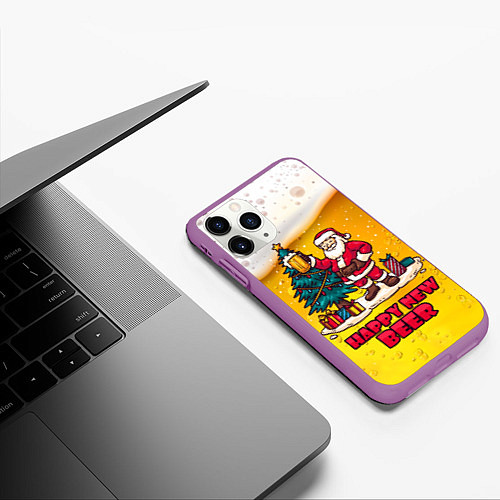 Чехол iPhone 11 Pro матовый С новым годом, пивной дизайн / 3D-Фиолетовый – фото 3