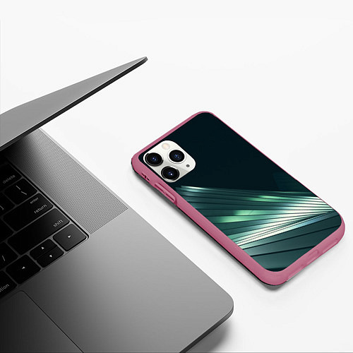 Чехол iPhone 11 Pro матовый Геометрические сияющие металлические листы / 3D-Малиновый – фото 3