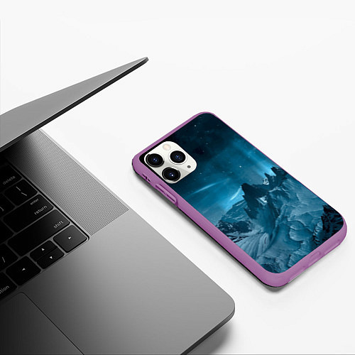 Чехол iPhone 11 Pro матовый Снежные горные вершины / 3D-Фиолетовый – фото 3